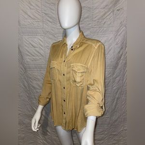 Boyfriend fit long-sleeve beige button down